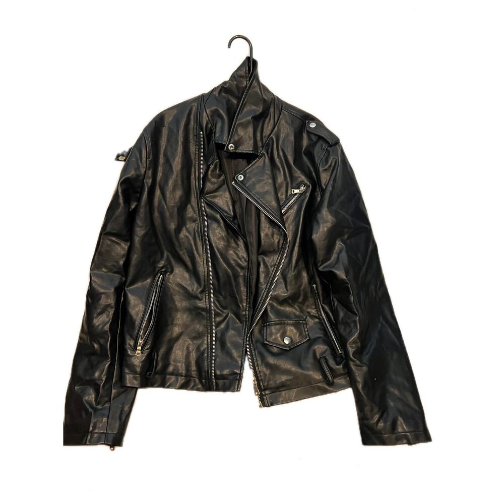 Forever 21 for Men Black Leather Moto Jacket Mens Large